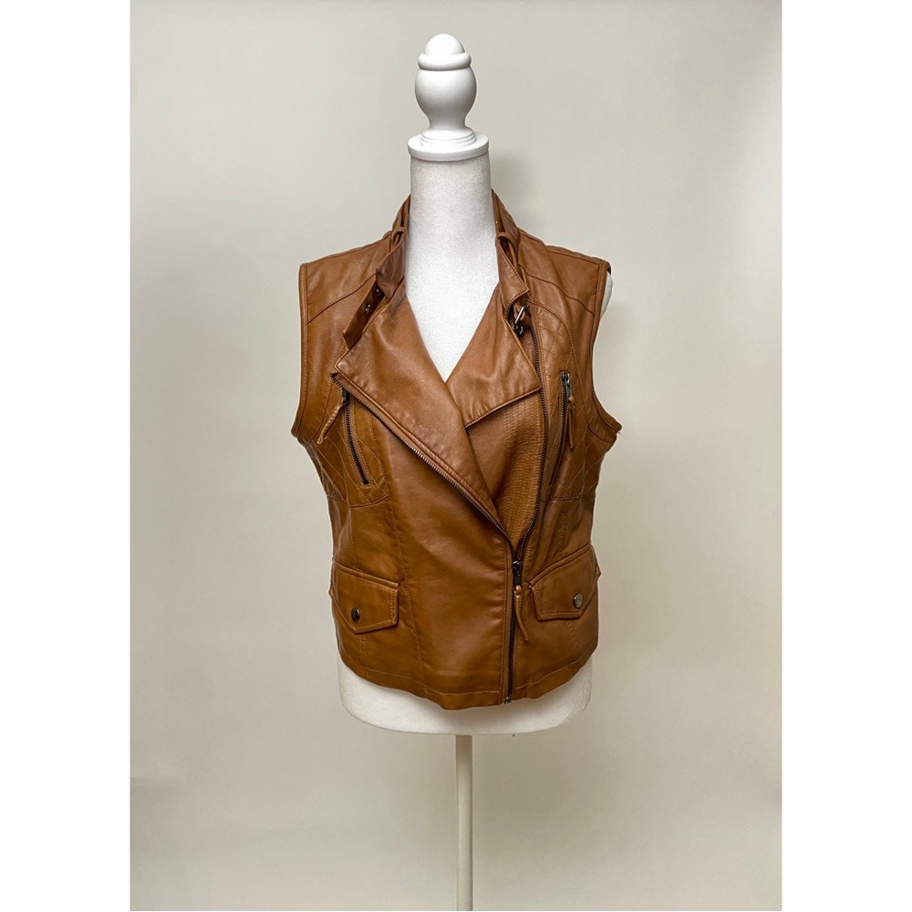 Chelsea + Violet Tan Women’s Vegan Leather Asymmetrical Vegan Leather Moto Vest